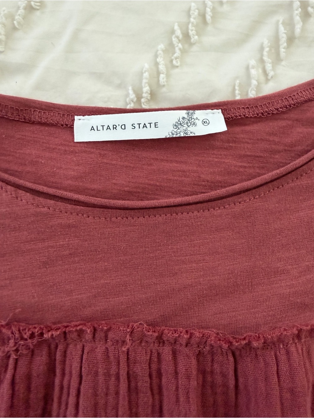 Altar'd State Long Sleeve Tiered Ruffle Top - Mauve Red - Picture 4 of 7